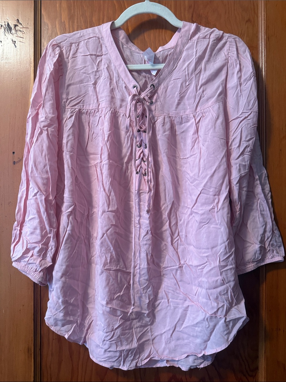 No Boundaries Lace-Up V-Neck Tunic Top - Light Pink. Never worn